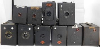A quantity of box camera's: to include Popular Brownie; Agfa; No.2 Brownie; Portrait Hawkeye; Ensign