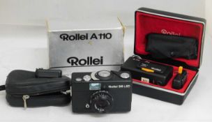 Rollei: a Rollei A110, cased and with original box; and a Rollei 35 LED, in Rollei carry pouch, (2)