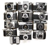 A quantity of camera's to include: a Ukrainian Kiev-4; Vokar; Yashica 35W; Petri 7 S; a Richoh Super