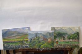 Pauline Plummer, a group of six oil studies on board and acrylic on board including Rhossili and