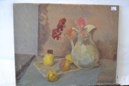 Atrributed to Pauline Plummer, a still life study, oil on canvas, unframed, 64 x 51cm