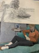 A folder of assorted works predominately pencil and graphite studies of landscapes, landmarks and