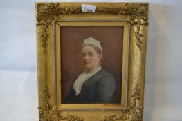 Victorian School bust portrait of a lady, oil on canvas, unsigned, gilt framed, 23 x 18cm