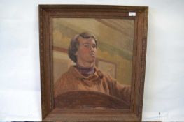 Attributed to Pauline Plummer, a self reflected portrait of an artist at the easel, oil on panel