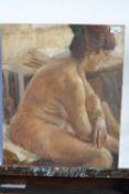 Pauline Plummer, a study of a female nude, oil on board, signed and dated 1993, 55 x 46cm, unframed