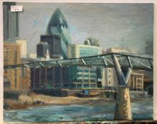 Attributed to Pauline Plummer, A view over London, oil on board, unsigned, 51x40cm, unframed