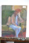 Pauline Plummer, a still life study of a red headed lady in an interior setting, signed and dated