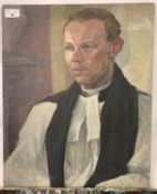 Attributed to Pauline Plummer, portrait study of a Vicar, oil on canvas, 51 x 41cm, unframed.