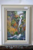 Pauline Plummer, study of a landscape with a waterfall in an impressionist manner, oil on board,