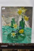 Pauline Plummer, still life study with daffodils, oil on board, signed and dated 1991, 51 x 41cm,