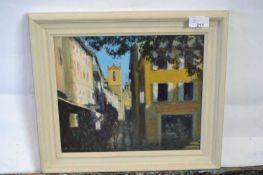 Pauline Plummer, continental street scene, oil on board, signed, 29 x 24cm