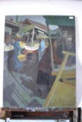Pauline Plummer, A study of a busy market place and stalls, oil on canvas, signed, inscribed on