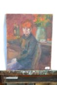 Attributed to Pauline Plummer, a study of a red headed lady in an interior setting, oil on canvas,