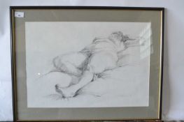 Pauline Plummer, study of a female nude, pencil on paper, signed and dated 1992, 53 x 36cm, framed