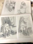 A substantial folder of assorted works including some oils on card and graphite life studies and
