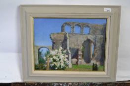 Pauline Plummer, a study of Abbey ruins, oil on board, signed and dated 2013, 39 x 29cm