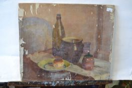 Attributed to Pauline Plummer, still life study, oil on canvas, unframed, 61 x 51cm, residue of