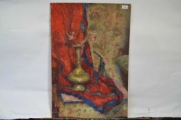 Pauline Plummer, an interior scene, oil and acrylic on board, signed and dated 2012, 76 x 51cm,