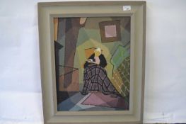 Attributed to Pauline Plummer, an abstract depiction of an elderly lady sat in a rocking chair