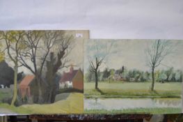 Attributed to Pauline Plummer, a set of four works on board, oil and acrylics including Harleston, a
