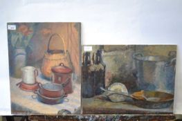 Pauline Plummer, a set of four still life studies, oils on board, unframed, 46 x 35cm approx