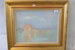 Francis E Jameson (1895-1950), a view over a continental harbour, oil on board, signed, 38 x 29cm,