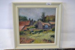 Pauline Plummer, study of a rural setting, oil on board, signed, 29 x 29cm