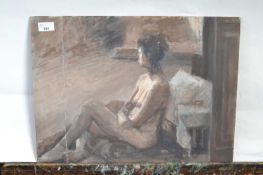 Attributed to Pauline Plummer, an interior scene with a female nude, monochromatic mixed media on