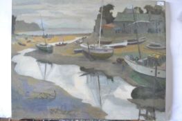 Attributed to Pauline Plummer, Harbour and Coastline scene, oil on canvas, unsigned, 36