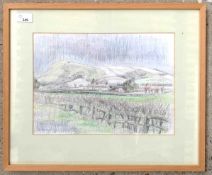 Pauline Plummer, Mount Caburn Near Lewes, pencil on paper, signed, framed and glazed, 34 x 24cm
