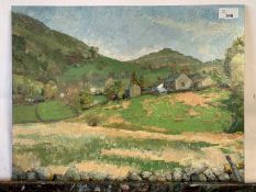 Pauline Plummer, a view over possibly Yorkshire or Peak District, oil on board, signed and dated