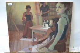 Attributed to Pauline Plummer, an interior scene depicting an artist painting a life model,