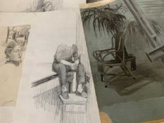 A packet of assorted works on paper predominately life studies in graphite / pencil