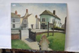 Pauline Plummer, a view across Worstead from the Church grounds, oil on board, signed and dated