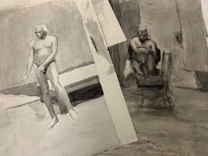 Folder of assorted works on paper predominately pencil works of life studies