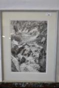 Pauline Plummer, a graphite and charcoal study of a rocky stream, signed and dated 2006, framed