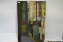 Pauline Plummer, a street scene study, oil on canvas, signed, 76 x 51cm, unframed