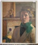 Pauline Plummer, portrait in an interior setting, oil on canvas, signed, unframed, 67 x 46.5cm