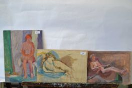 Attributed to Pauline Plummer, a set of three life model studies, mixed media on board, unframed, 31