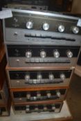 A group of five Armstrong 521 stereo amplifiers (two uncased)