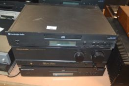 A group of stereo separates comprising two Cambridge Audio Azure 340C compact disc player, and a