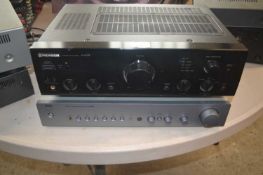 A Pioneer stereo amplifier A-605R together with a Nad stereo integrated amplifier C135BEE (2)