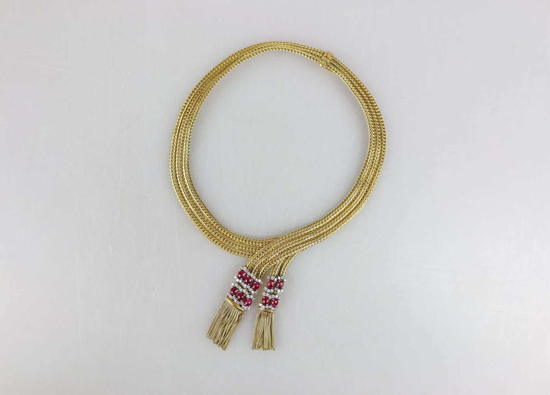 18K GG Collier mit Rubinen und Diamanten