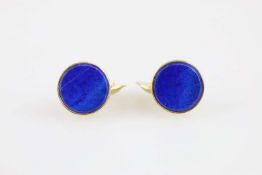 Paar Manschettenknöpfe, Gelbgold mit Lapis