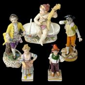 Konvolut von vier Porzellan-Figuren +  1 Saliere
