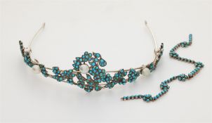 Diadem/Collier mit Türkisen und Orientperlen