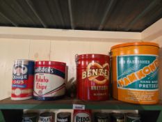 3 tins and a Quaker Oats container