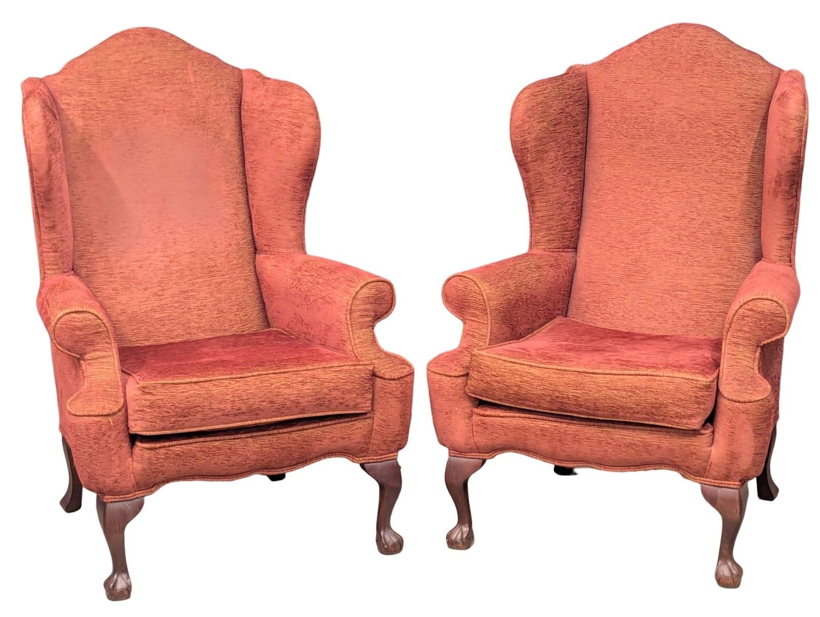 A pair of large Georgian style wingback armchairs. 82x120cm. 3