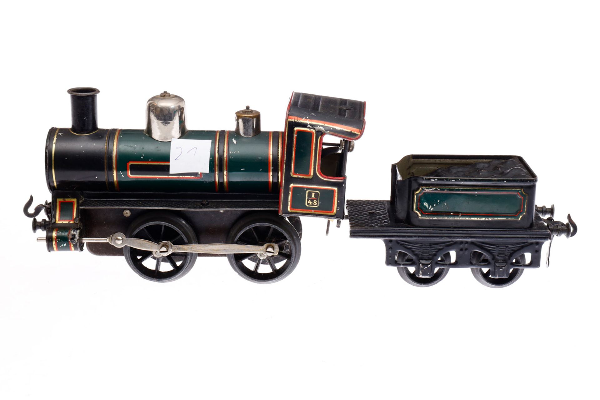 Bing B-Dampflok, Spur 1, uralt, Uhrwerk intakt, CL, mit Tender, Bremse und v+r, Z 4