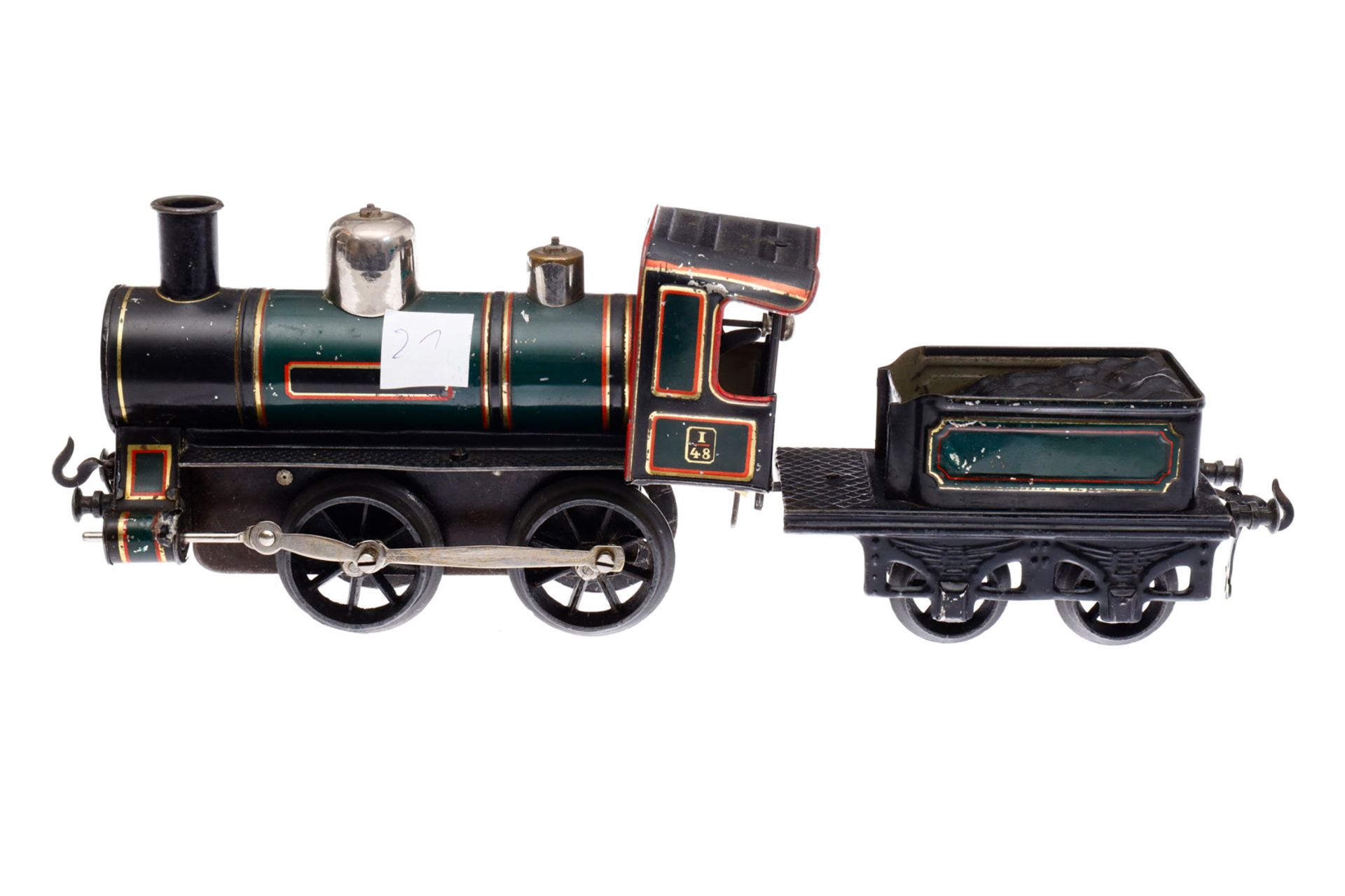 Bing B-Dampflok, Spur 1, uralt, Uhrwerk intakt, CL, mit Tender, Bremse und v+r, Z 4 - Bild 2 aus 2
